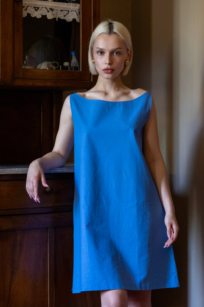 Miss June Motivi Vestito Blu Didilamu Abito A Trapezio Abito Trapezio Azzurro Realizzato A Mano