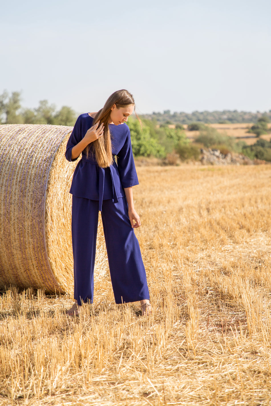 Pantalone in Crepe di Lana Blu Indigo