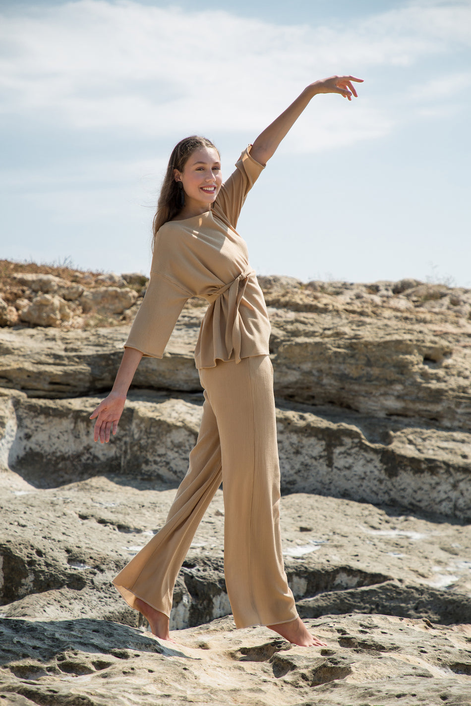 Pantalone Crepe Lana Beige