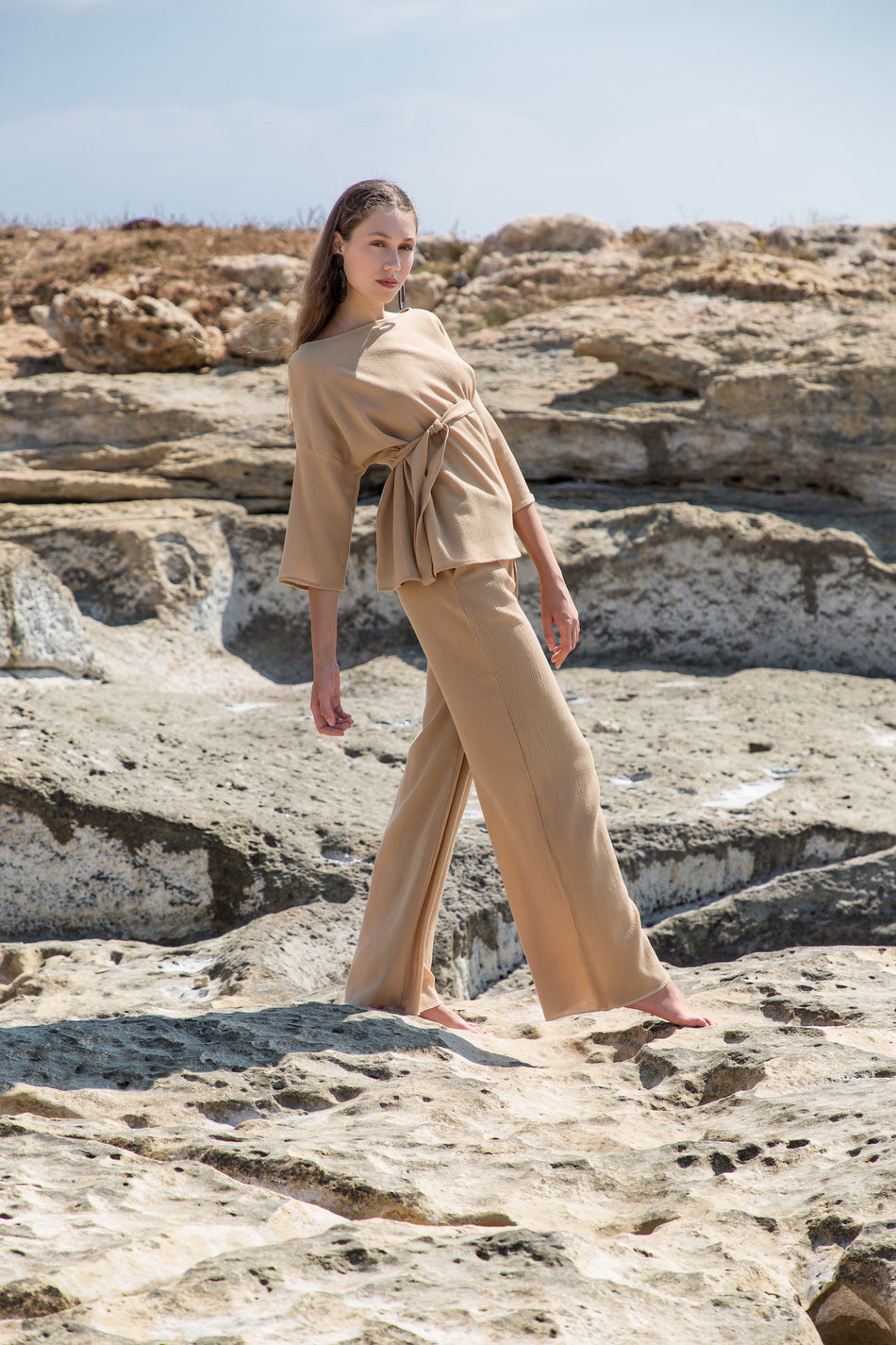 Blusa in Crepe Lana Beige