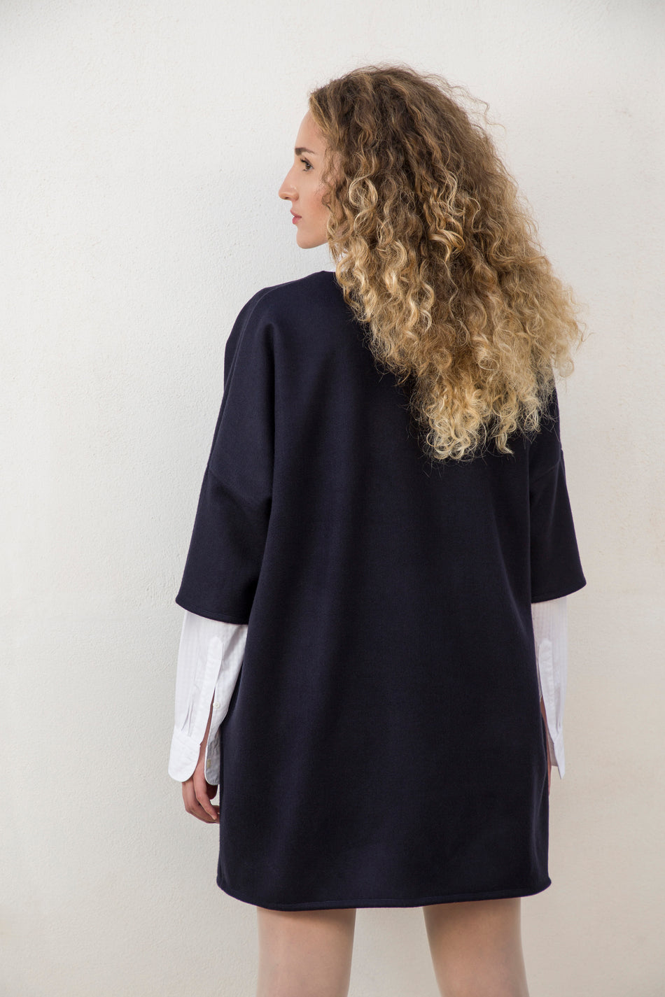 Kimono in Panno di Lana Blu Notte
