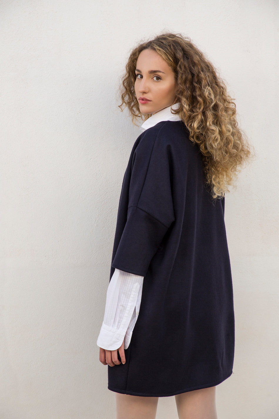 Kimono in Panno di Lana Blu Notte