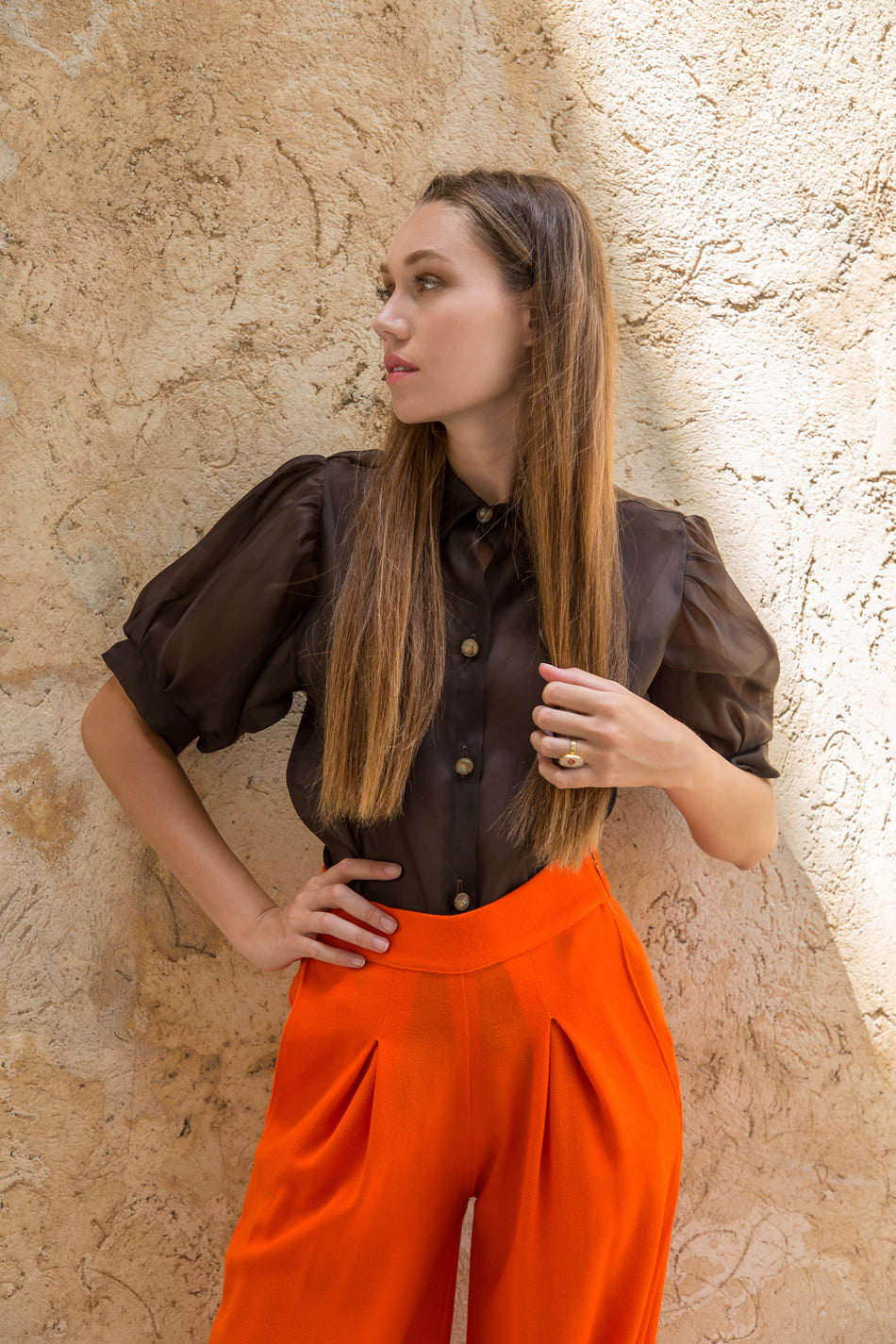 Pantalone in Crepe di Lana Arancione