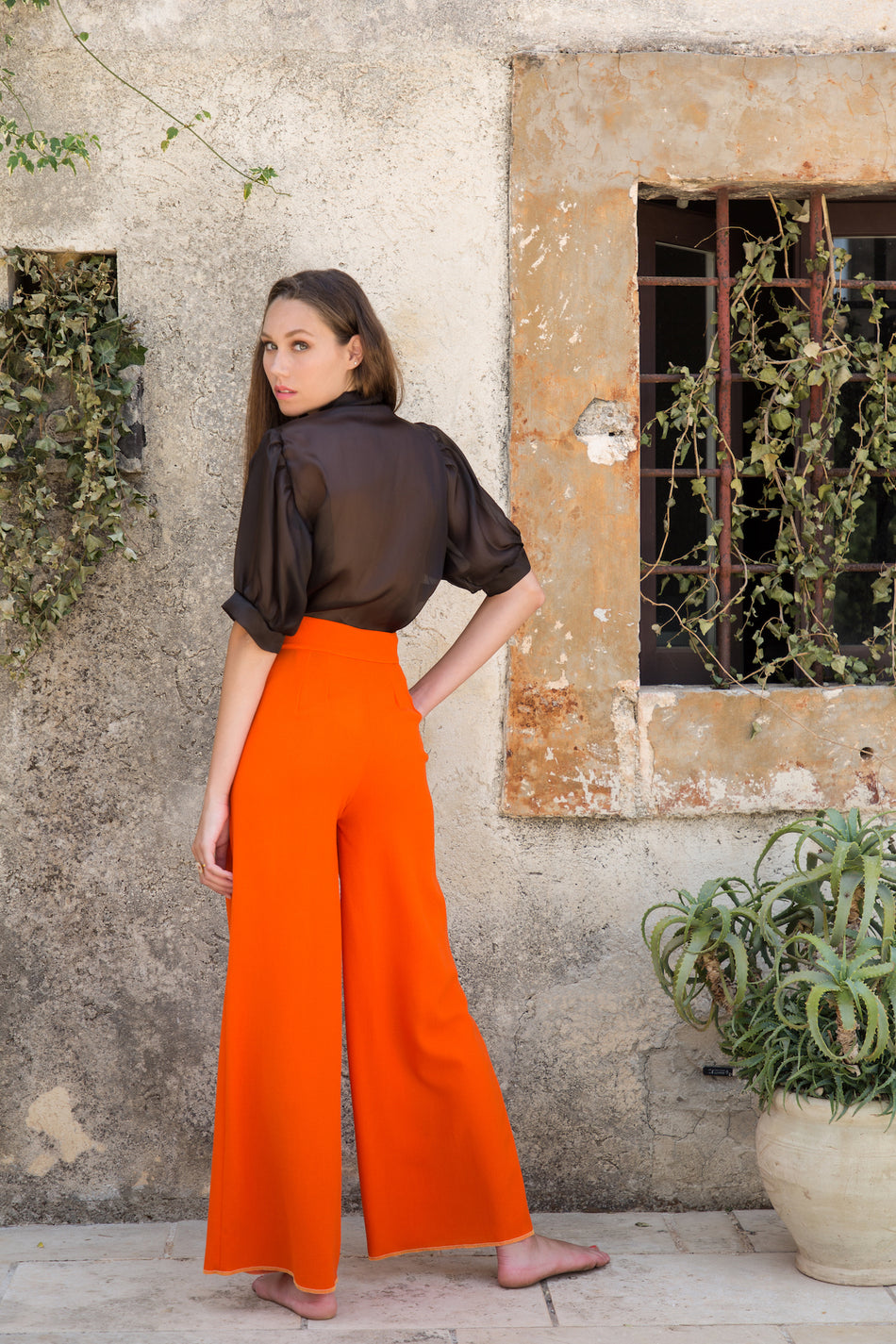 Pantalone in Crepe di Lana Arancione