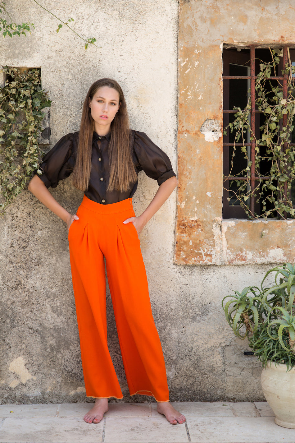 Pantalone in Crepe di Lana Arancione