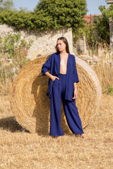 Kimono in Crepe di Lana Blu Indaco