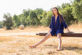 Kimono in Crepe di Lana Blu Indaco