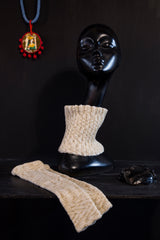 Cache-col e guanti in lana bianco e oro