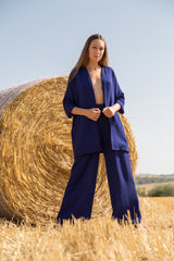 Kimono in Crepe di Lana Blu Indaco