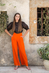 Pantalone in Crepe di Lana Arancione