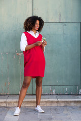 Dress in Red Coral Wool Crepe