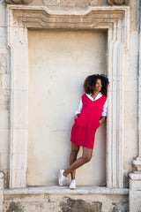 Dress in Red Coral Wool Crepe