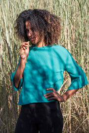 Blusa Petalo in Crepe di Lana verde acqua